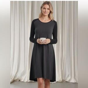 Eileen Fisher charcoal black long sleeve jersey dress- comfy color block